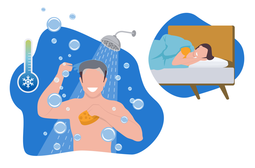 Ilustração de uma pessoa tomando banho gelado antes de dormir